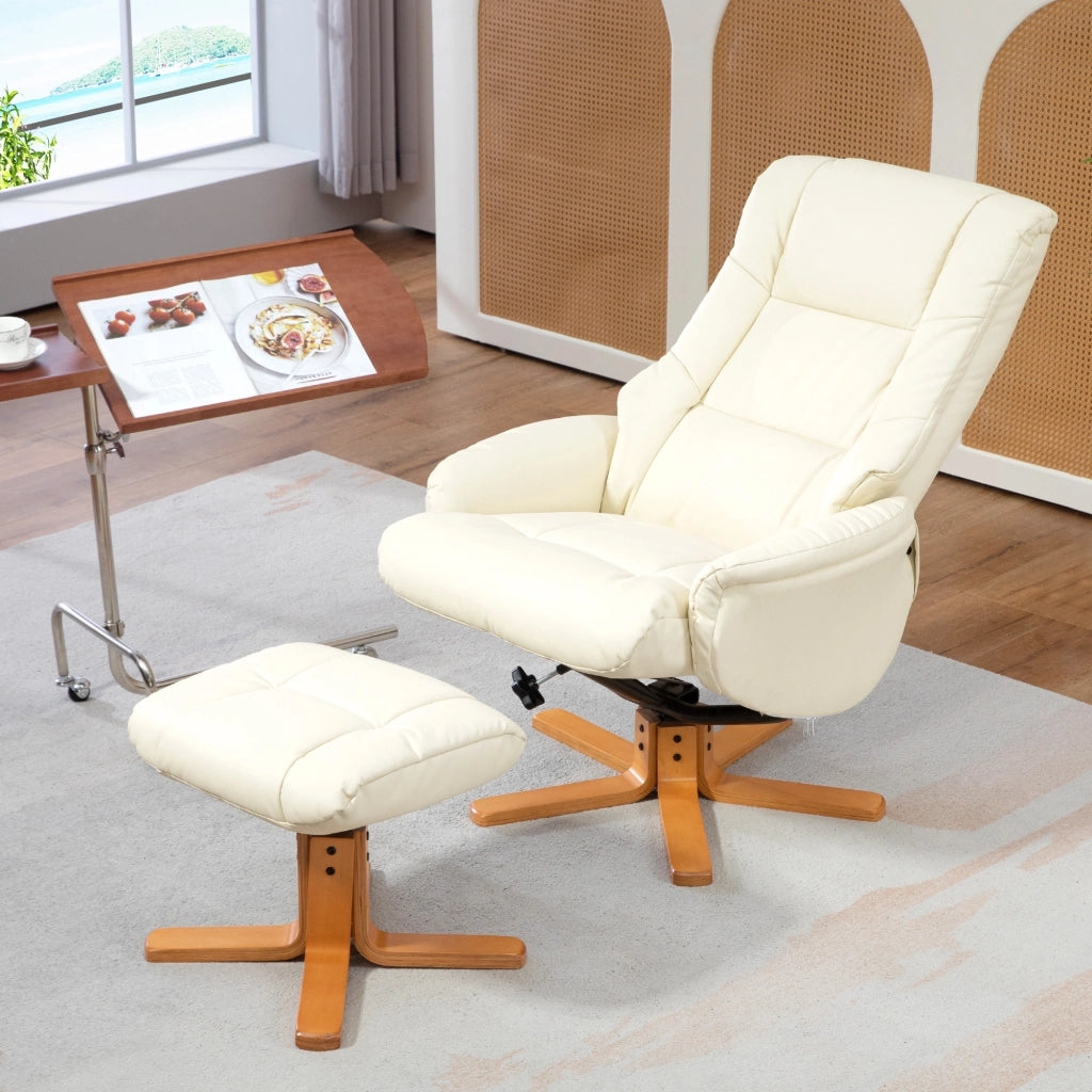 Poltrona Relax Reclinabile con Poggiapiedi ¨C Minimal ¨C Similpelle Cremawhite 71x84x102 cm