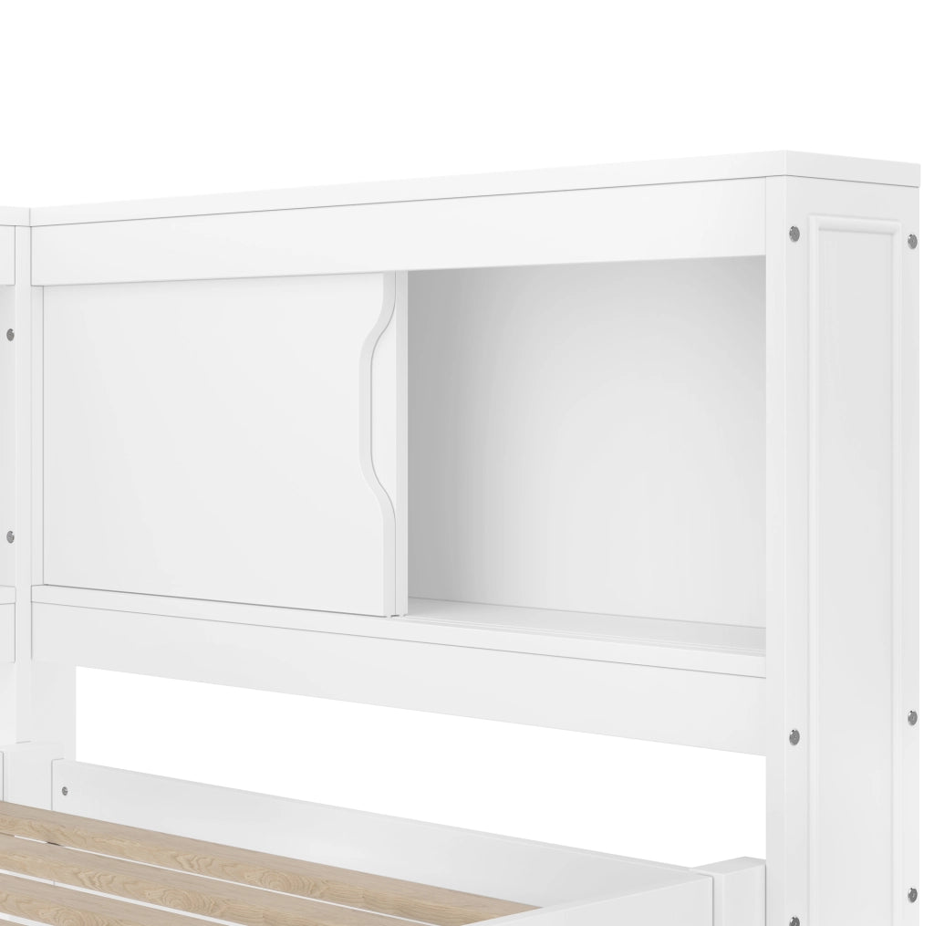 LETTO 90x200 cm con letto estraibile, LED, presa, USB e Type-C, Bianco