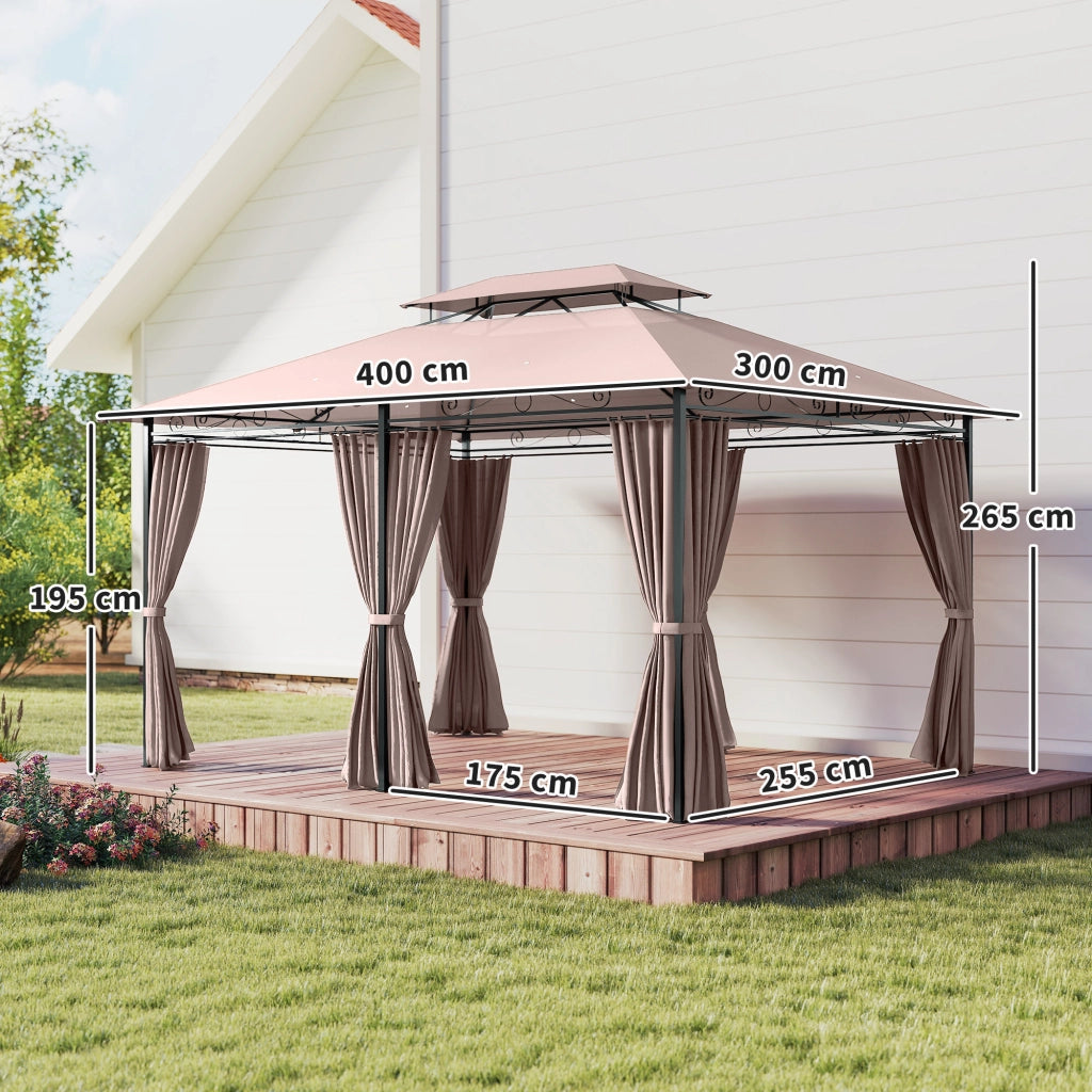 Gazebo da Giardino 4x3m ¨C Zephmum ¨C Acciaio, Poliestere, Color Cachi