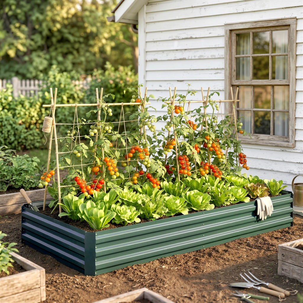 Fioriera Rettangolare da Giardino ¨C Zephmum ¨C Verde Antracite 241x90,5x30 cm
