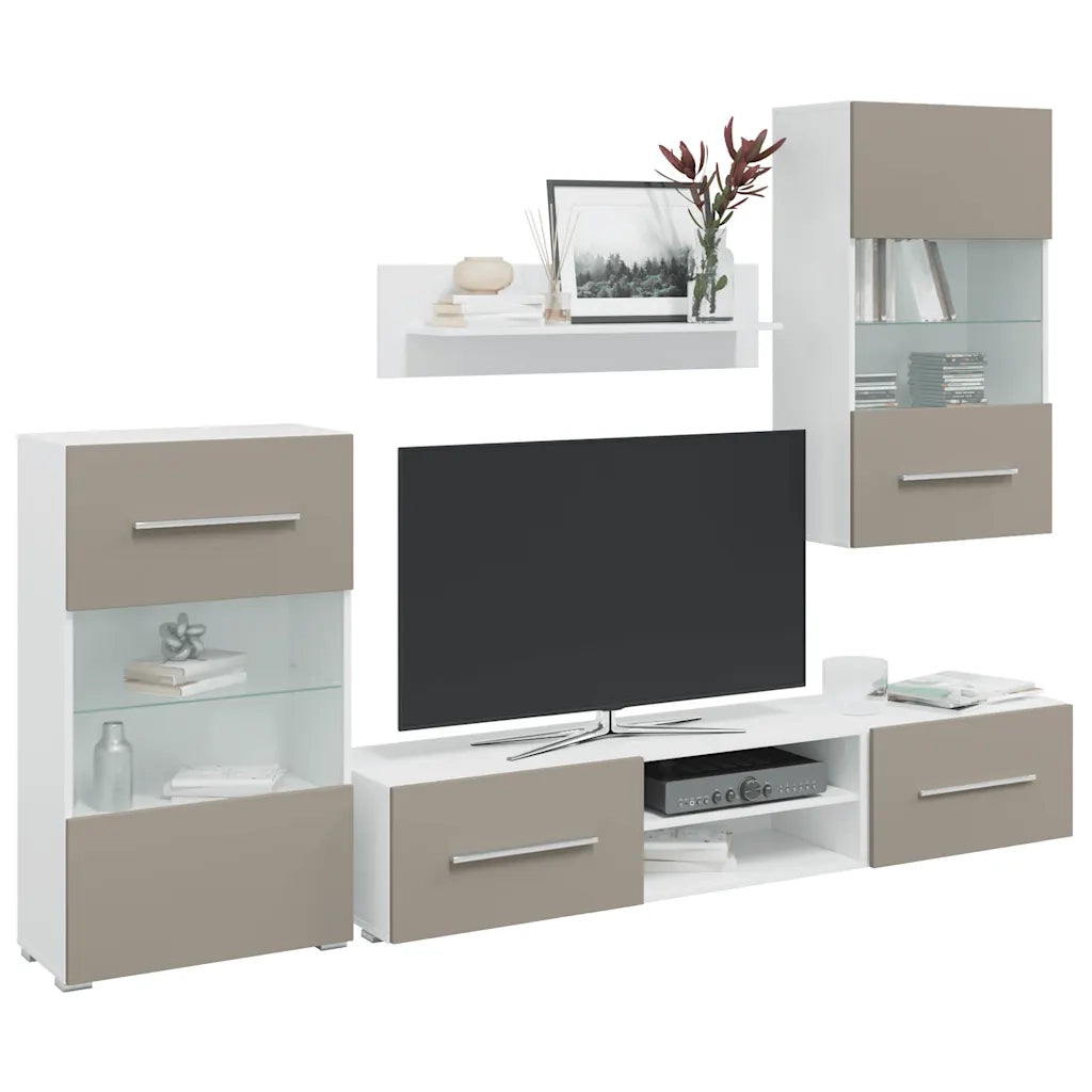 Mobile TV 5 pz-Mobile per TV-Credenza TV con Illuminazione a LED Grigio Pietra Truciolato
