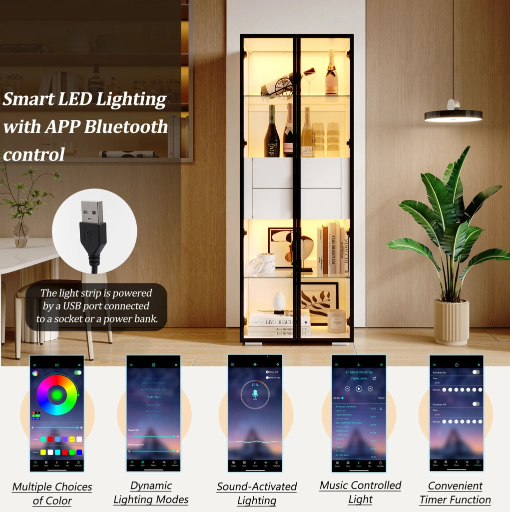 Vetrina LED con 2 cassetti e vetro temperato, 60x40x160 cm