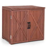 Capanno per attrezzi in legno di abete con 2 ante magnetiche per giardino patio, Organizzatore di utensili Marrone-Casette da giardino