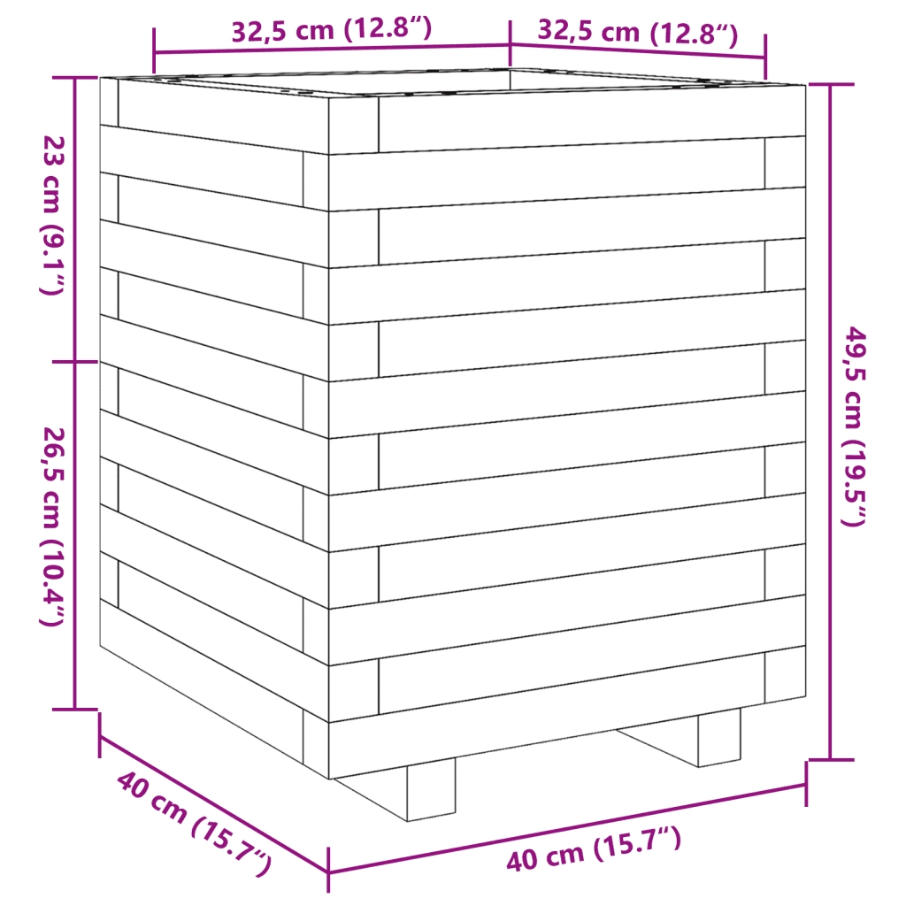 Fioriera da Giardino Bianca 40x40x49,5cm Legno Massello di Pino
