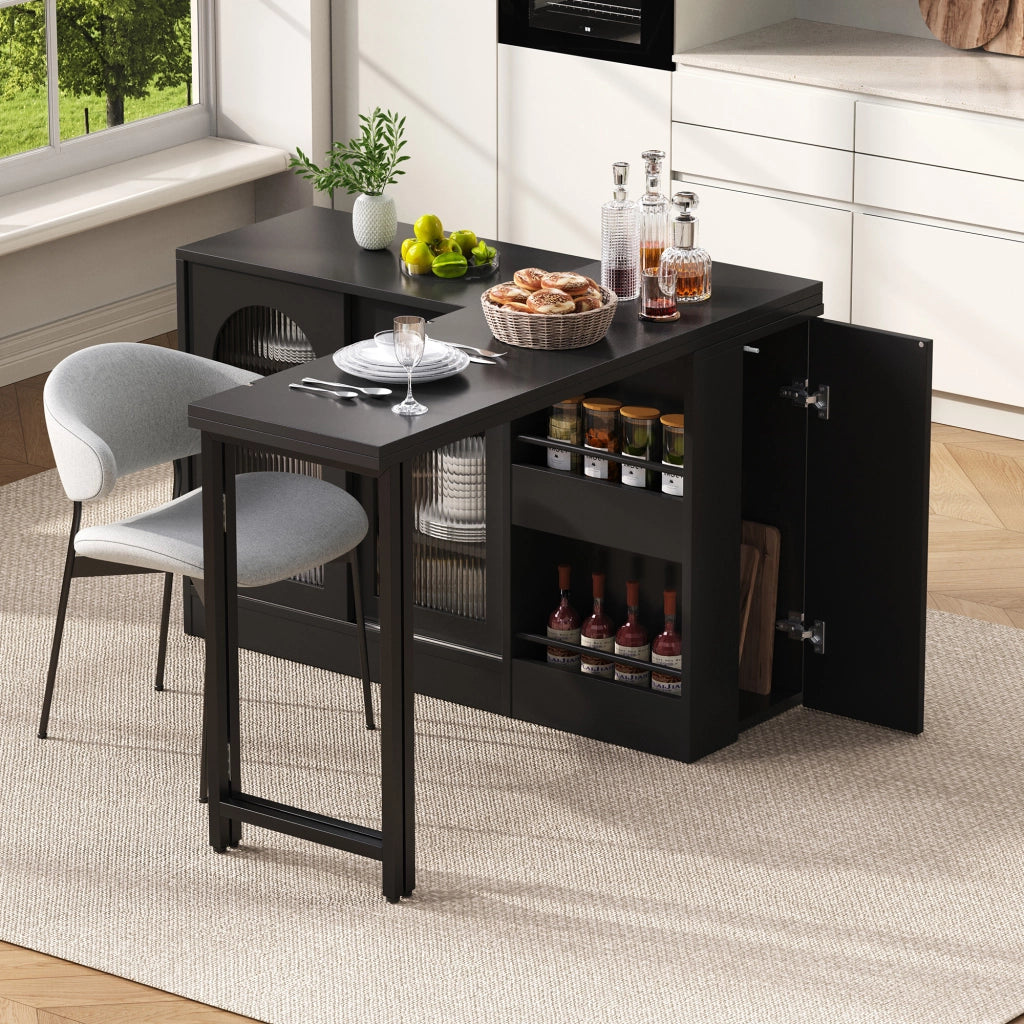 Tavolo da pranzo - bar moderno - estraibile - girevole 360° - con vano - ante in vetro - nero