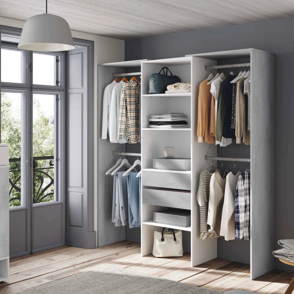 Guardaroba Amico, Struttura per cabina armadio, Armadio aperto senza ante, Cabina armadio, cm 179x50h202, Bianco e Cemento