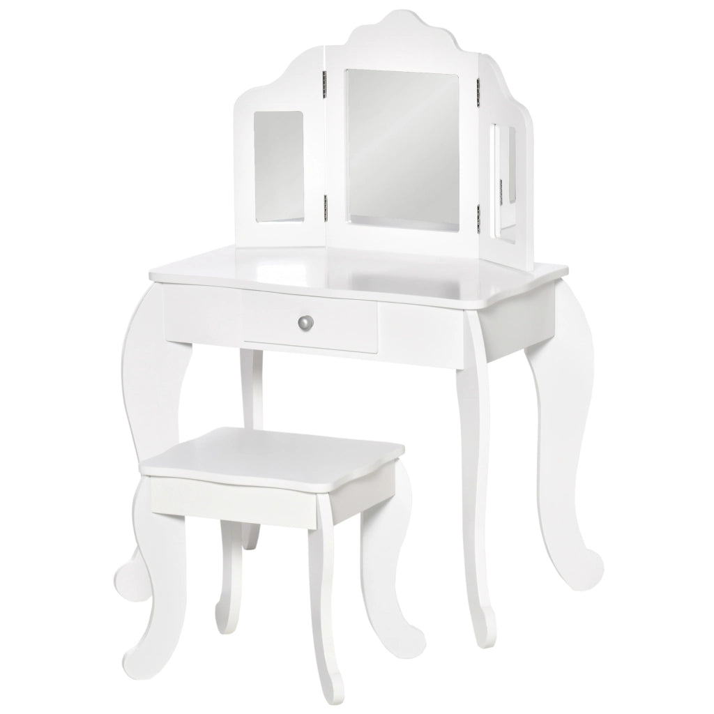 Scrivania con Specchio e Cassetto per Bambini ¨C zephmum ¨C Bianco 63x40x85.5 cm