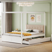 LETTO a tenda 140x200 cm con 2 cassetti e testiera imbottita bianco