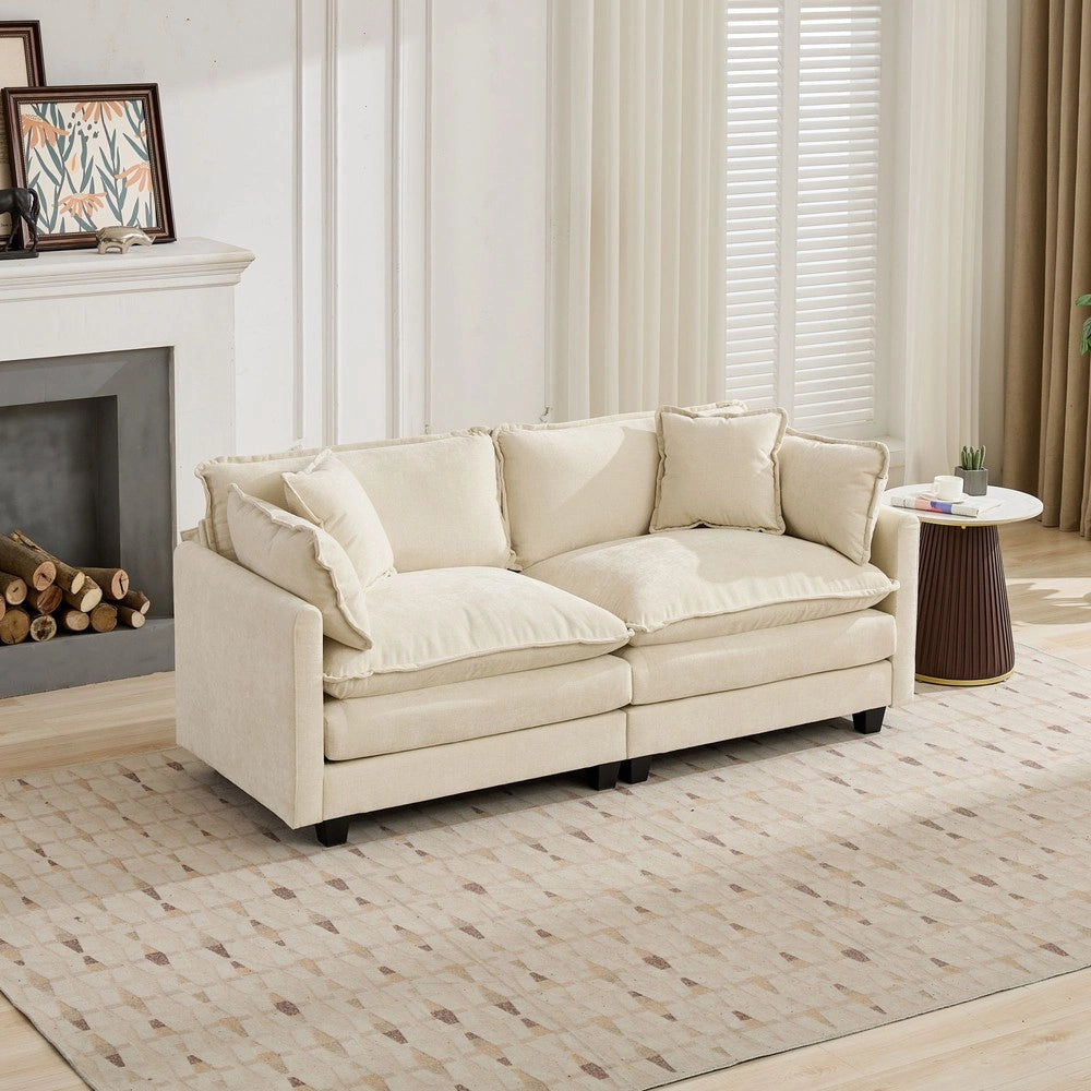 Divano 2 posti in tessuto beige imbottito ¨C Minimal ¨C cuscini morbidi