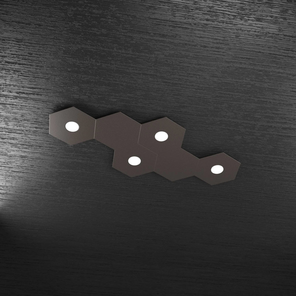 HEXAGON APPLIQUE-PLAFONIERA 4 LUCI + 2 DECORATIVO MARRONE 1142-4L2D-MA