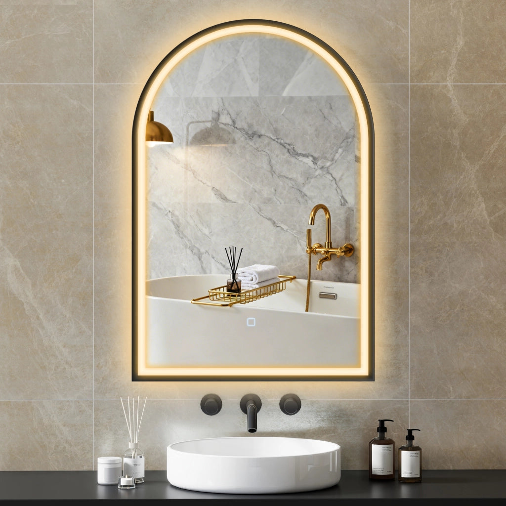 Specchio da Bagno con Luce LED ¨C Xylo ¨C 60x90 cm Nero Archeato Antivaho