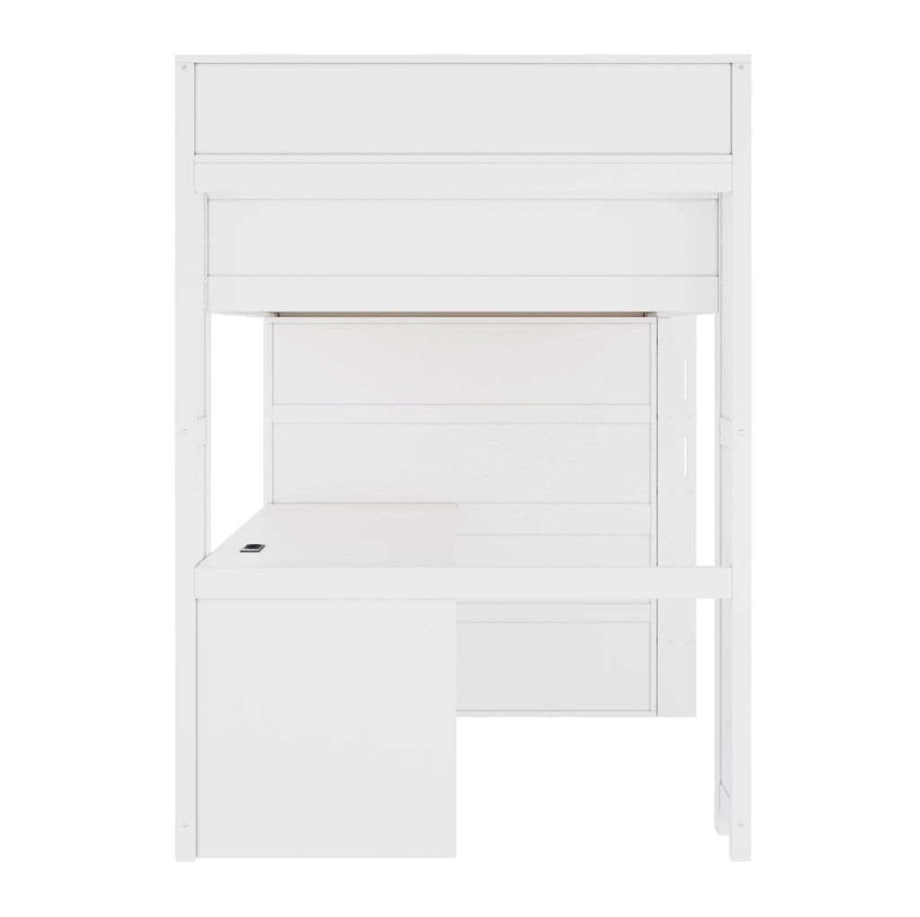 Letto a soppalco 90x200 cm con scrivania; armadio; vani; USB e LED; bianco