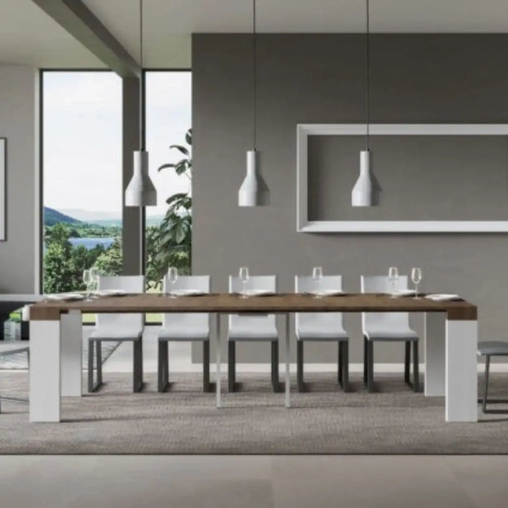 Consolle allungabile 90x40/300 cm Roxell Mix piano noce - struttura bianco frassino