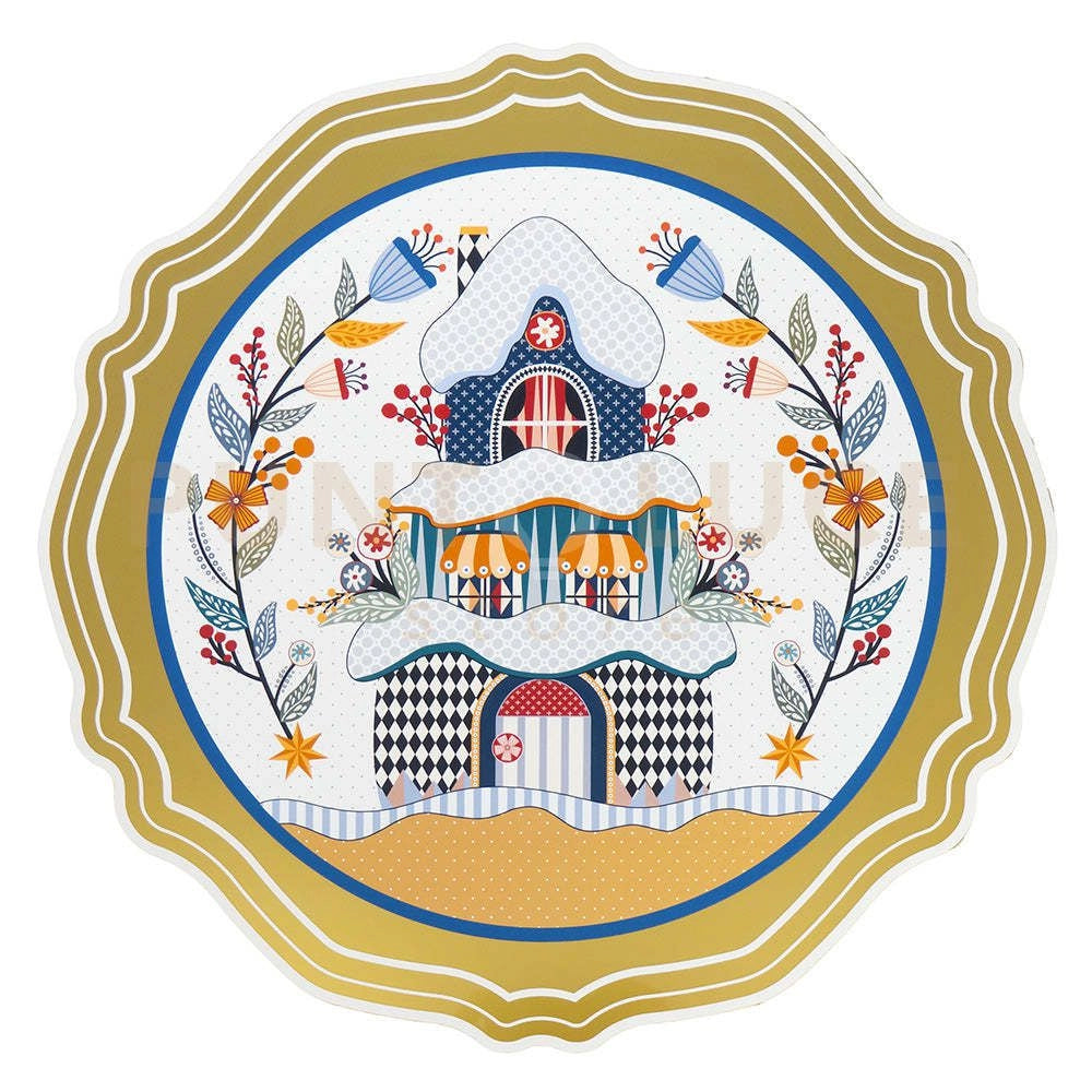 SET 2 SOTTOPIATTI NATALIZI IN CRISTALLO ACRILICO DECORATO DISEGNO CASETTA