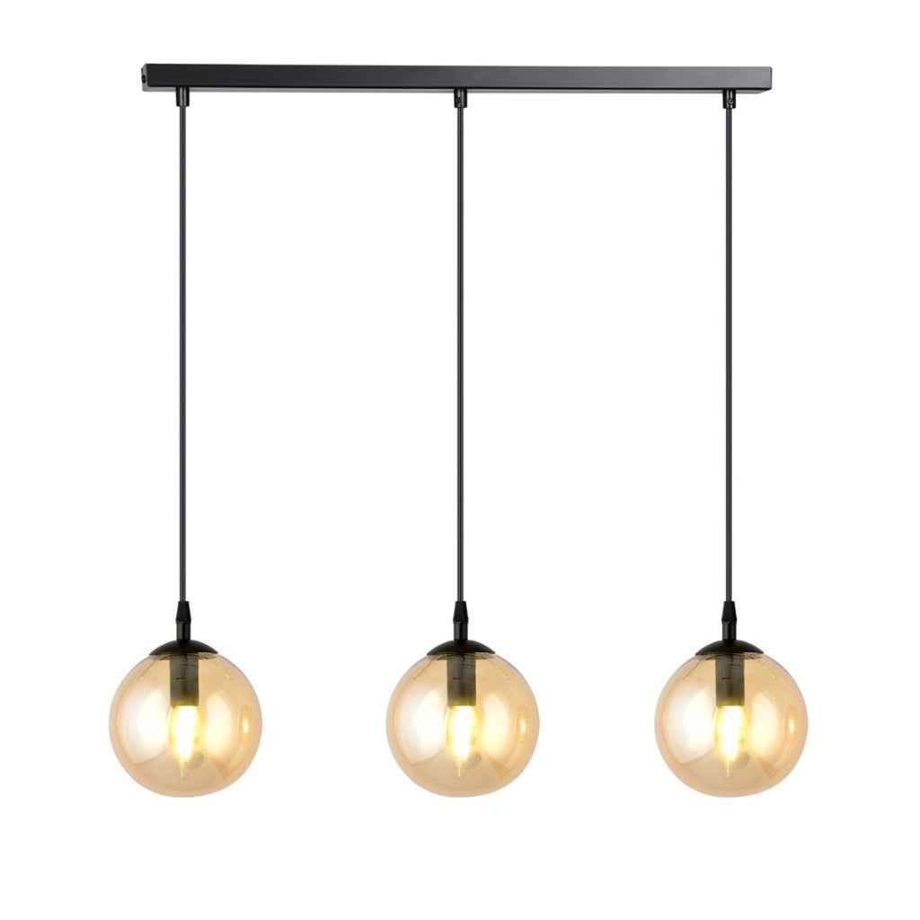Lampada a sospensione Cosmo in acciaio nero e vetro ambra