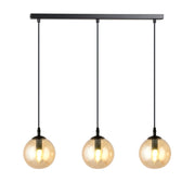 Lampada a sospensione Cosmo in acciaio nero e vetro ambra