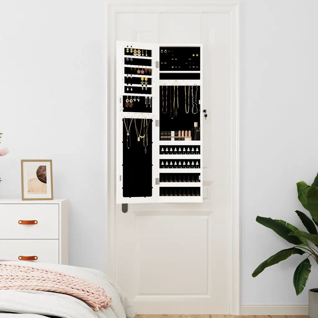 Armadio Portagioie con Specchio a Muro-Specchiera Portagioie Bianco 30x8,5x106 cm