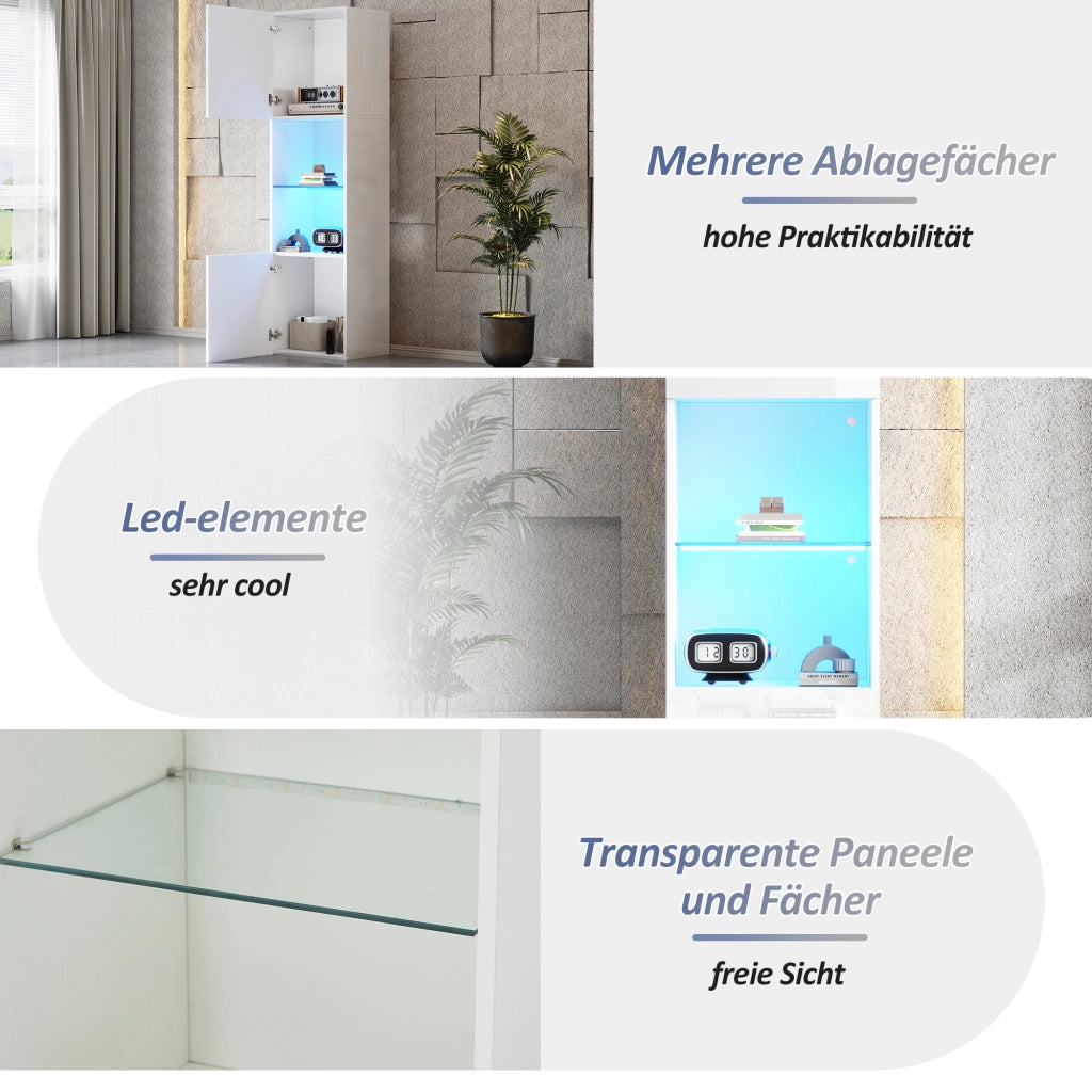 VETRINA 45x35x160 cm Bianco Lucido in Truciolato con LED