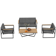 Arredamento da giardino a 4 posti: Divanooo a 2 posti + 2 poltrone + cuscini + tavolino laterale; grigio