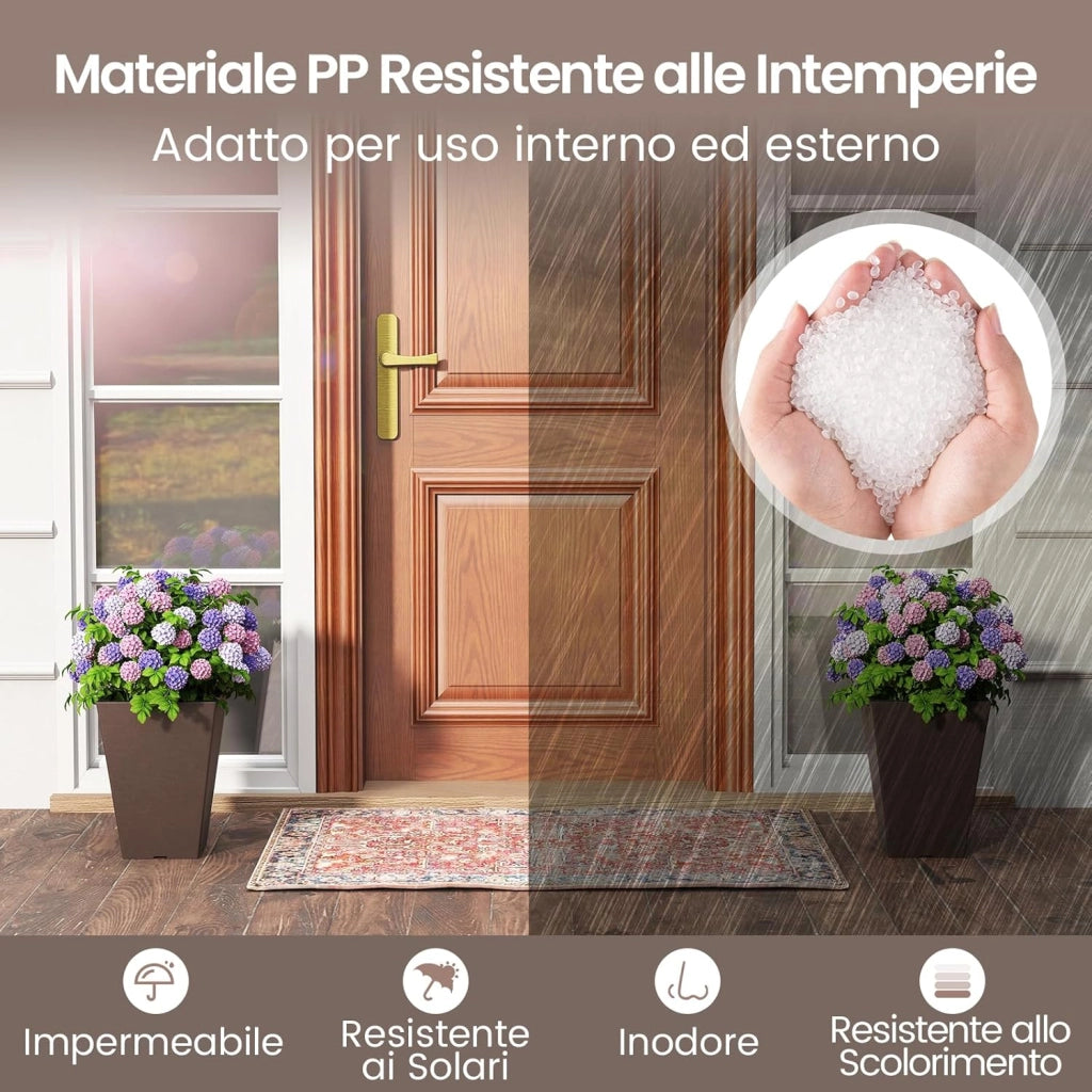 2 Vasi Alti Quadrati, Vasi da Fiori Auto-irriganti con Secchio Interno Rimovibile e Fori di Drenaggio, Contenitori Decorativi per Piante da Interno ed Esterno (25 x 25 x 35 cm)