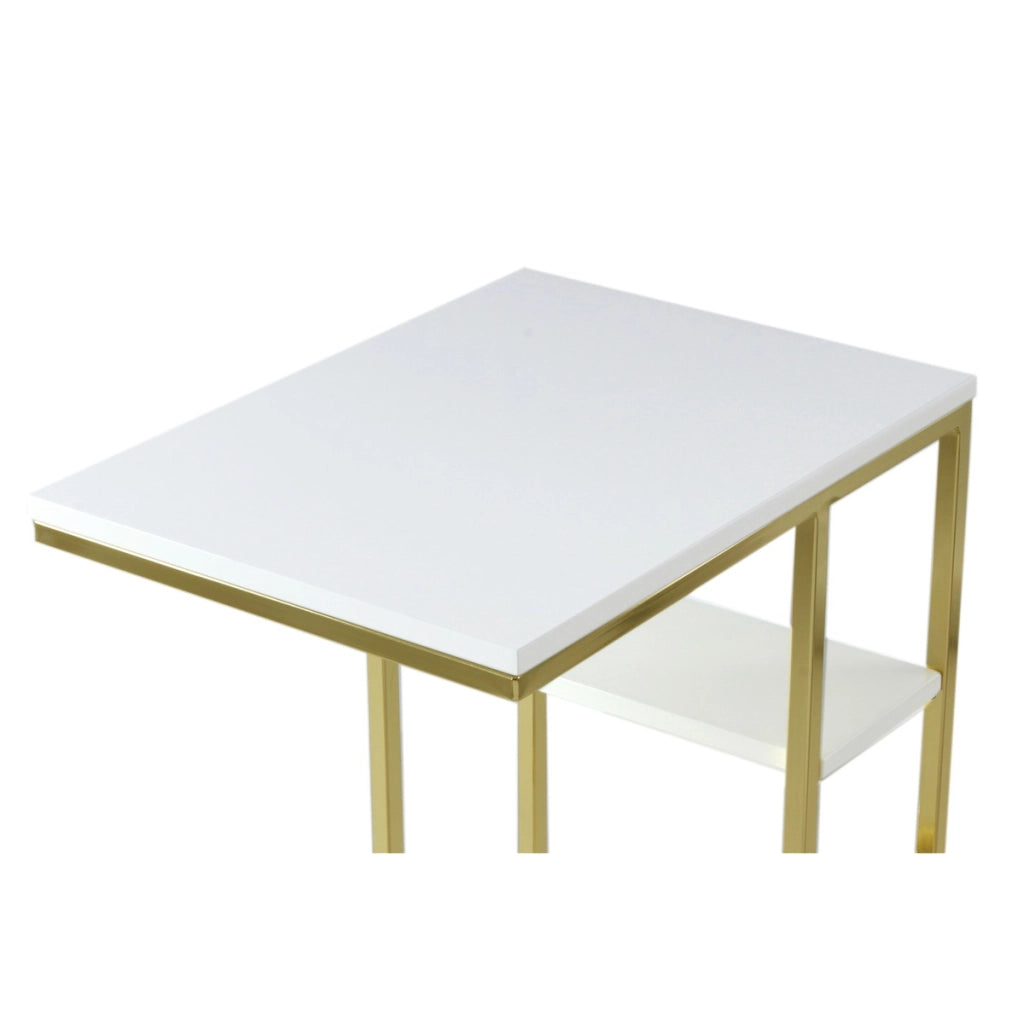 Tavolino da divano Lucilla bianco e oro in acciaio e MDF