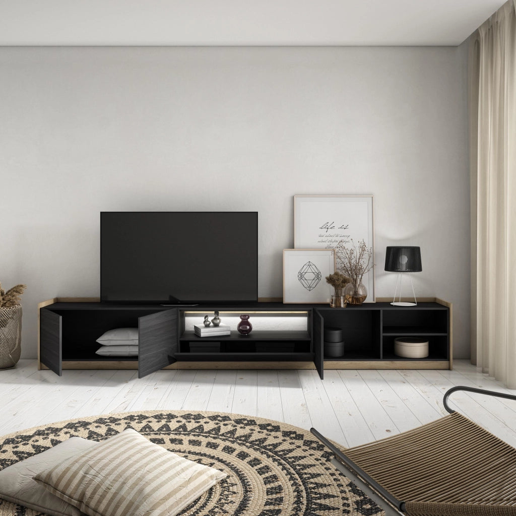 Mobile TV Soggiorno, 310x50x37 cm, Per TV fino a 80", LED, Nero e rovere