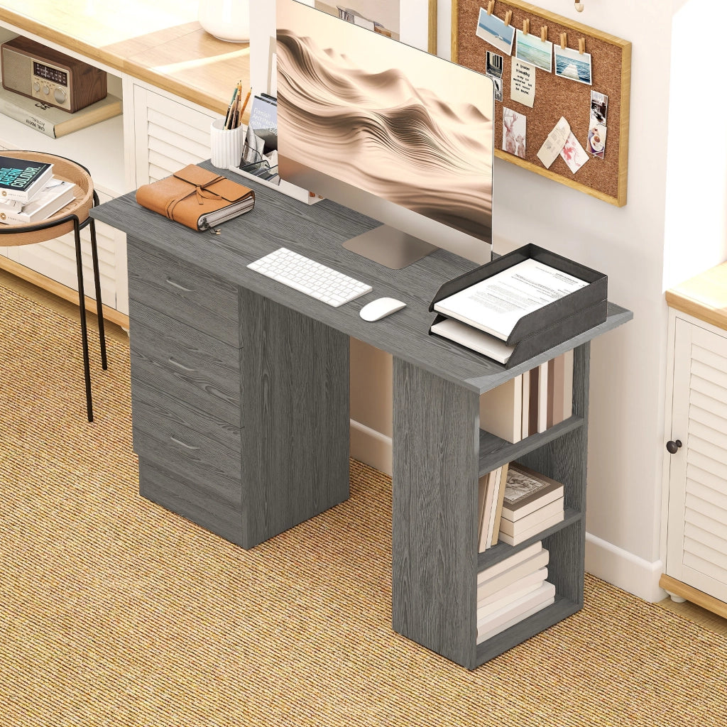 Scrivania con 3 cassetti e 3 ripiani ¨C zephmum ¨C Grigio 120x49x72 cm
