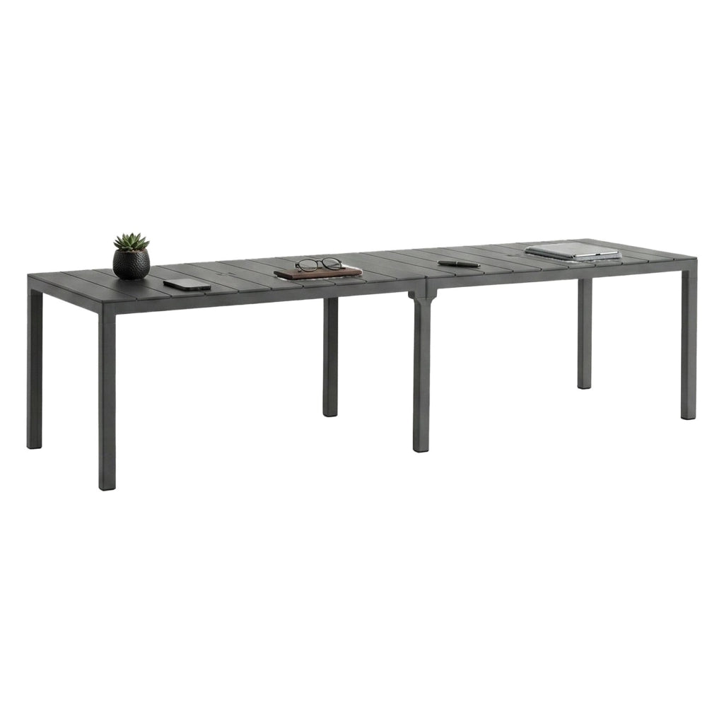 Tavolo da esterno Campana, Base per picnic, Piano da pranzo da giardino multiposizione, Banco outdoor multiuso, Made in Italy, 292x86 h74 cm, Antracite