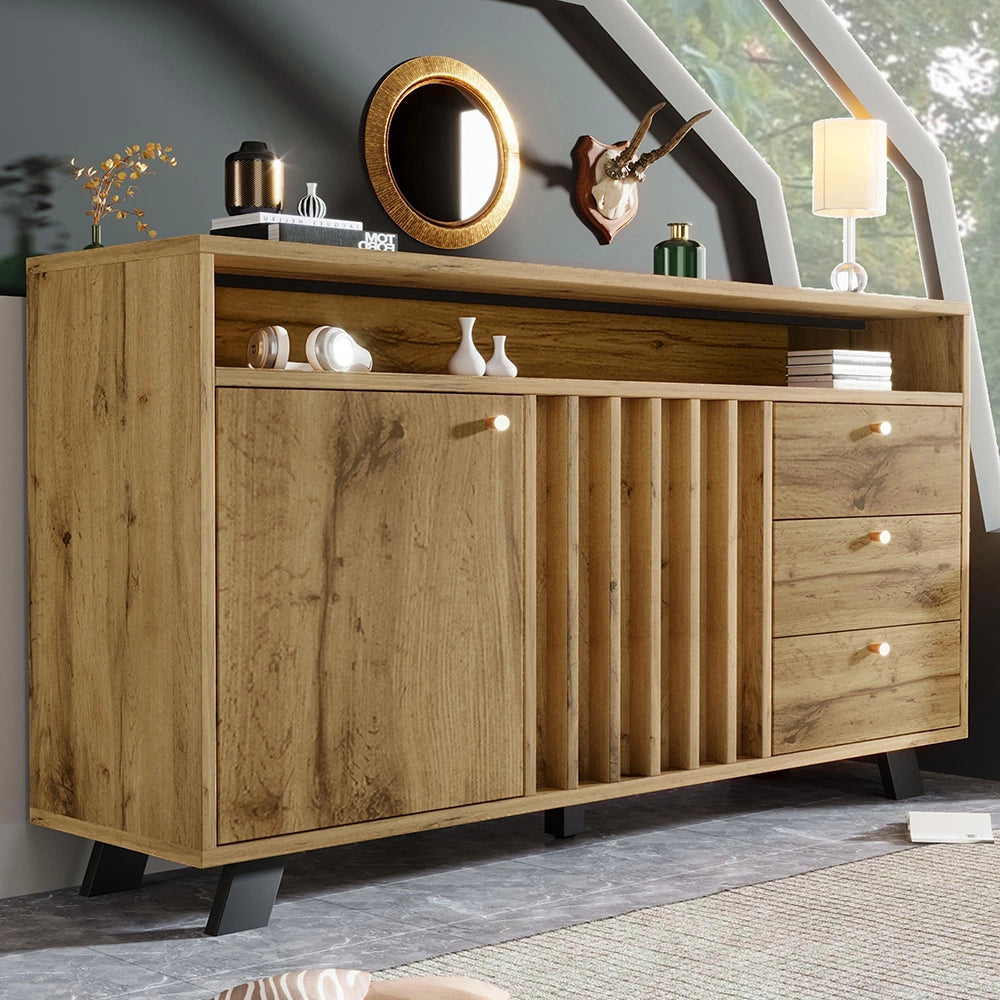 Credenza con 3 cassetti e 2 ante - Xylo - Stile vintage in quercia scuro 120x40x85 cm