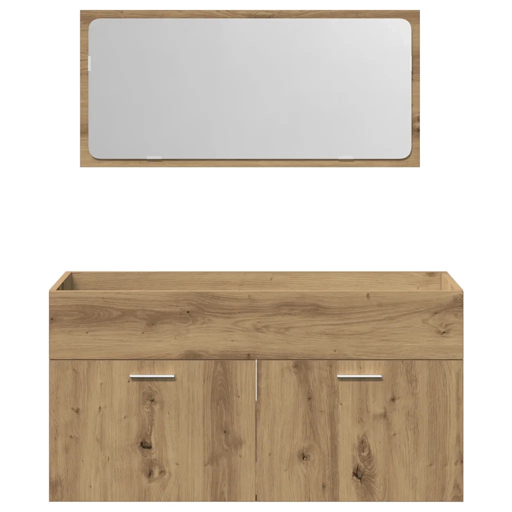 Mobiletto da bagno con specchio 90 x 38,5 x 46 cm pratico contenitore a parete in legno di rovere ingegnerizzato realizzato artigianalmente 02_0050874