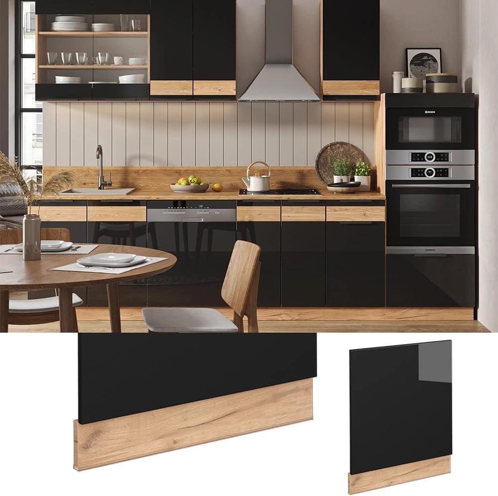 Pannello frontale Fame-Line, Rovere nero lucido, 60 cm, PL Rovere, per la combinazione con altri moduli della serie Fame-Line