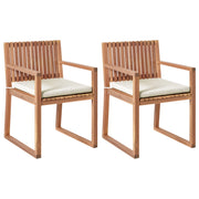 Set di 2 sedie da pranzo da giardino per esterni in legno d'acacia con cuscini tortora resistente agli agenti atmosferici dal design classico