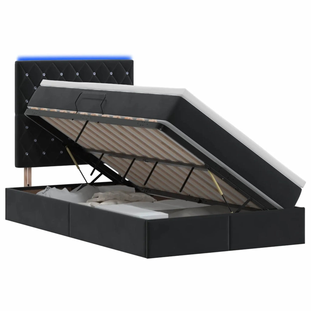 Letto con contenitore LED e materasso Nero 120 x 200 cm Velluto 3460064