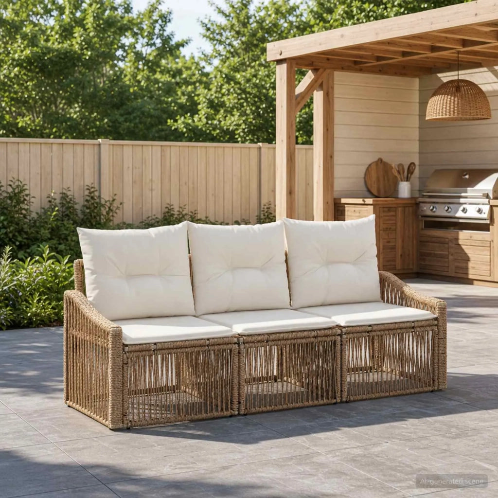 Set Divano da Giardino 3 pz Beige polyrattan 3435924