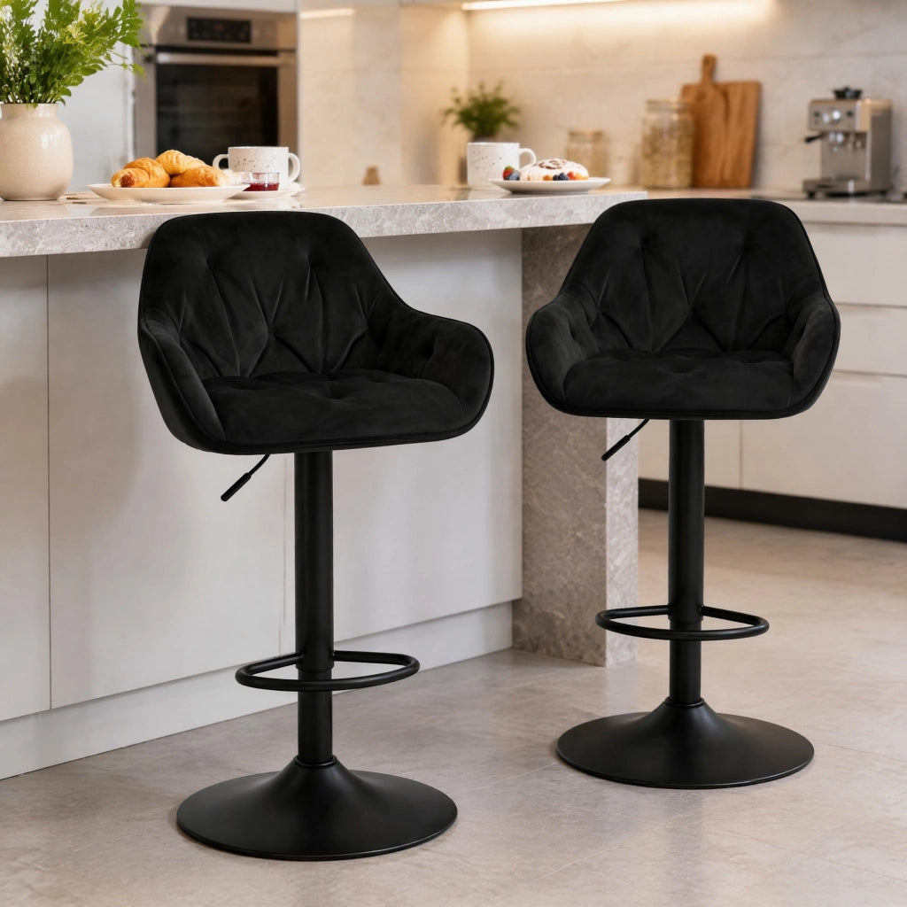 SGABELLO BAR Regolabile 62,5-84 cm in Velluto Nero Set da 2 pezzi