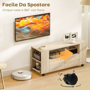 Mobile Porta TV 102x34.5x48.5 cm da 42" con Ruote Ripiani Regolabili e Cassetti Legno