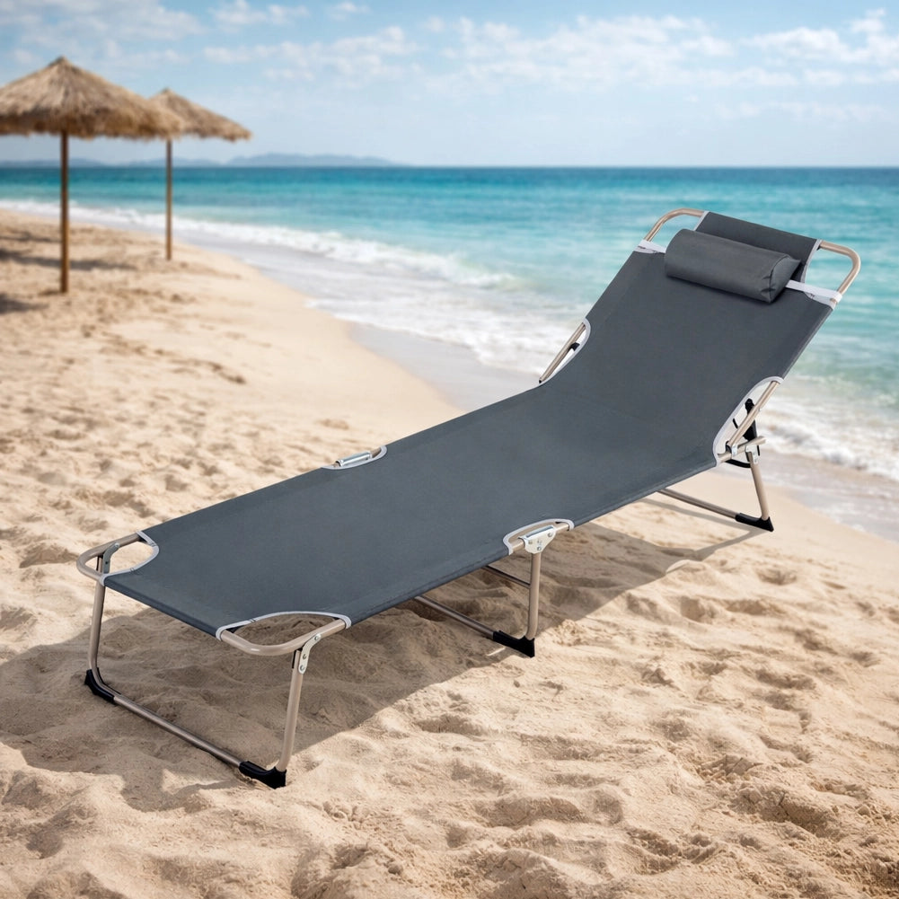 Lettino Pieghevole da Spiaggia Sdraio Prendisole da Mare Piscina Giardino Grigio