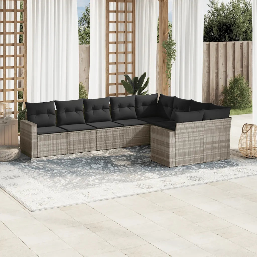 Set Divano da Giardino 9pz con Cuscini Grigio Chiaro Polyrattan 3219432