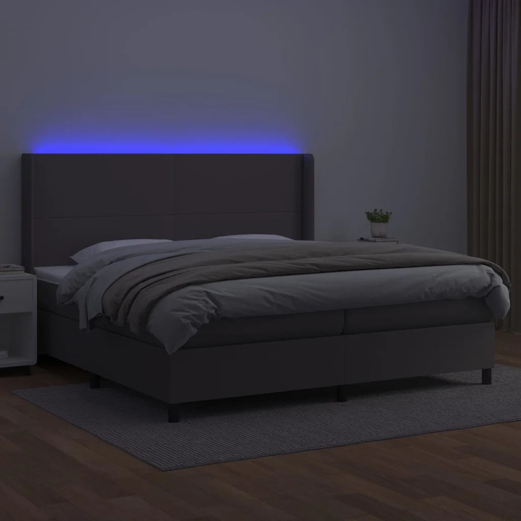 Giroletto Molle con Materasso e LED Grigio 200x200cm Similpelle 3139287