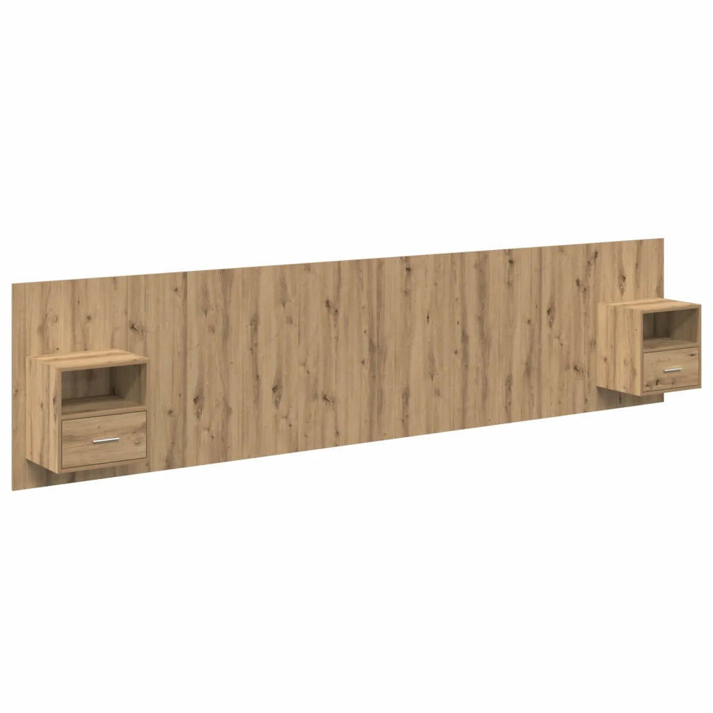 Testata con Comodino 3 pz-Set di 3 Testiera con Contenitore Rovere artigianale Legno multistrato 656716