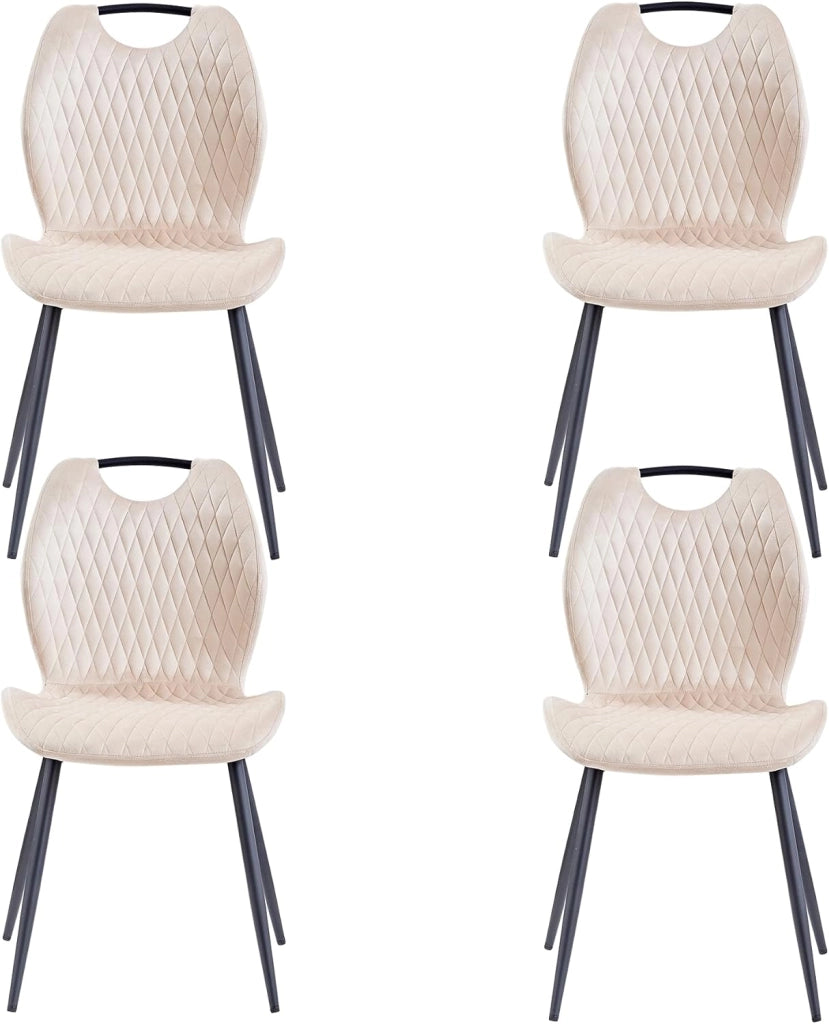 GrandCA HOME Set di 8 Sedie da Pranzo, Sedia da Pranzo Imbottita, Sedia da Cucina Nordica Con Maniglie, Gambe in Metallo, Sedie con Motivo a Rombi (Cachi)