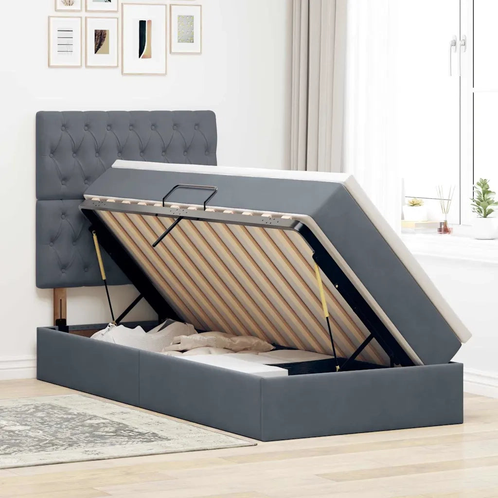 Letto con contenitore e materasso Grigio scuro 90 x 190 cm