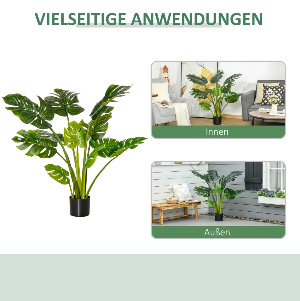 Pianta artificiale Monstera 110 cm con vaso in plastica, decorazione per interni ed esterni