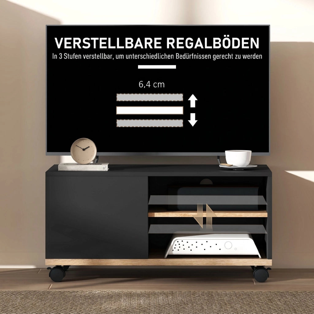 Mobile TV con ante e ripiani regolabili ¨C zephmum ¨C Nero Rovere 120x30x