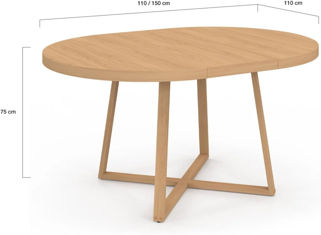SELMA tavolo da pranzo rotondo allungabile 4-8 persone effetto legno faggio 110-150 cm