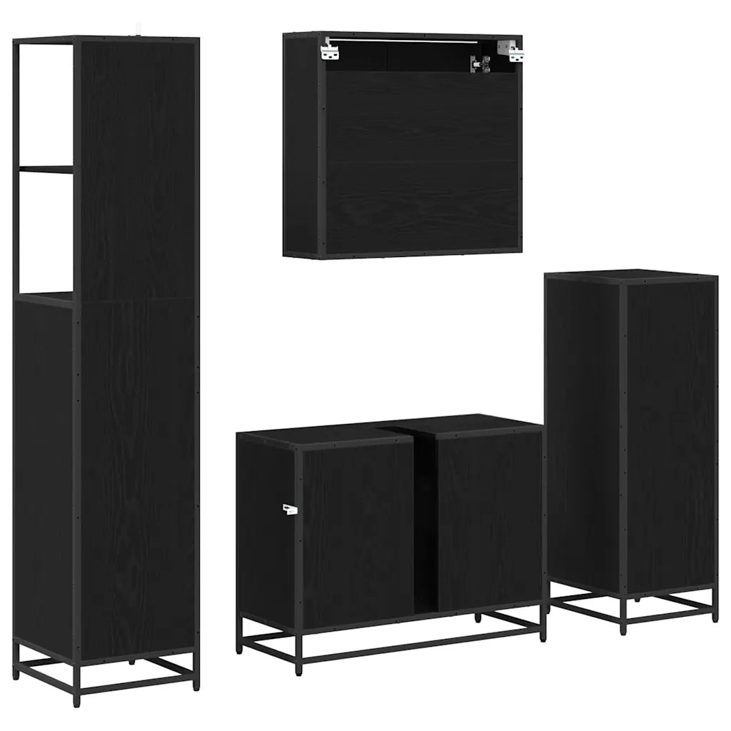 Set di mobili per il bagno 4 pcs Rovere Nero Legno multistrato 3402464
