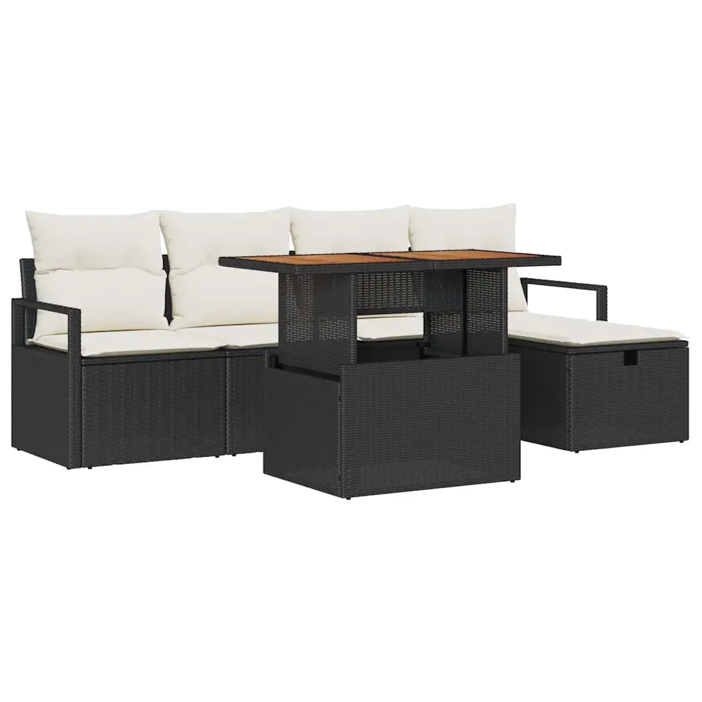 Set Divano da Giardino con cuscino 6 pcs Nero polyrattan