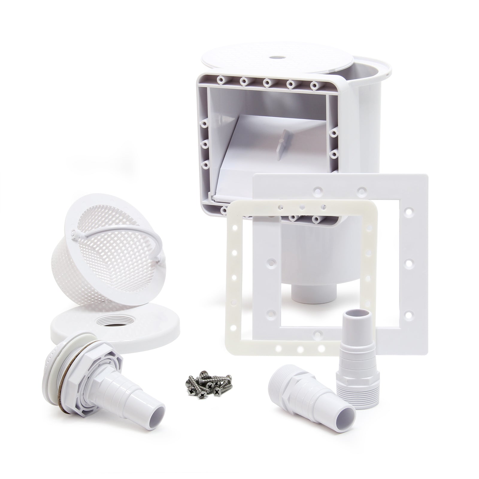 Set skimmer fisso con bocchetta d'aspirazione per piscine con cestello di raccolta