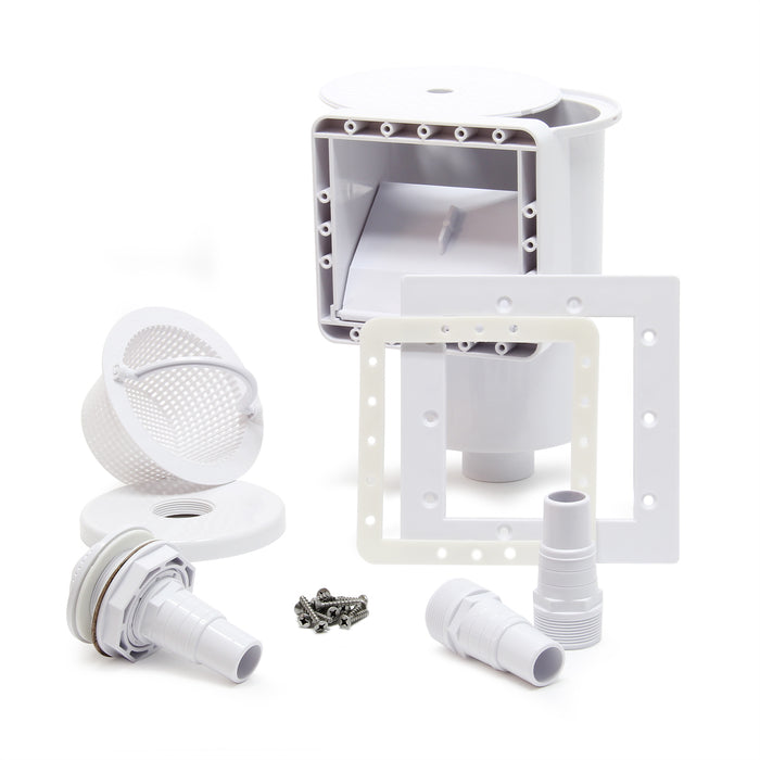 Set skimmer fisso con bocchetta d'aspirazione per piscine con cestello di raccolta