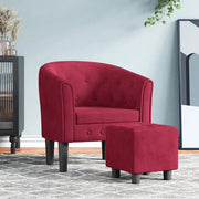 Poltrona Cabriolet con Poggiapiedi Rosso Vino in Velluto 356483